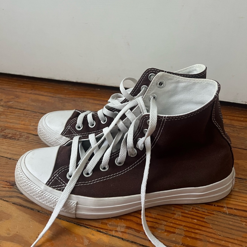 Custom brown high-top converse sneakers